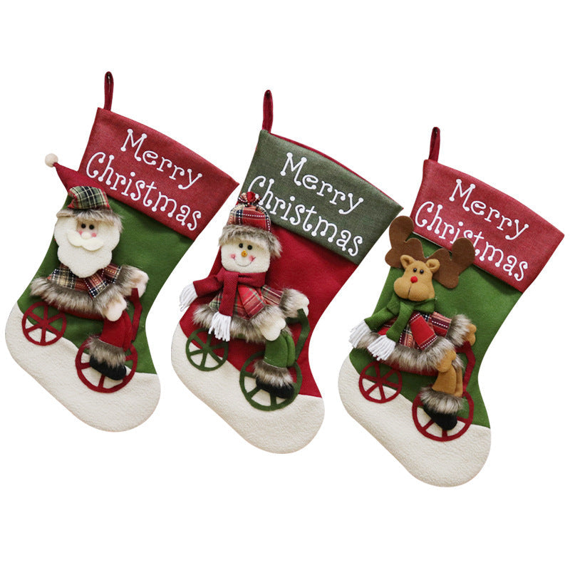 Christmas Ornaments Candy Stocking Bags Santa/Snowman/Reindeer with Bicycle Christmas Socks