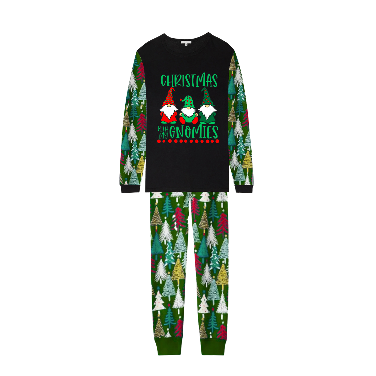 Christmas Tree Christmas Pajamas Set With "Christmas With My Gnomies" Text Print