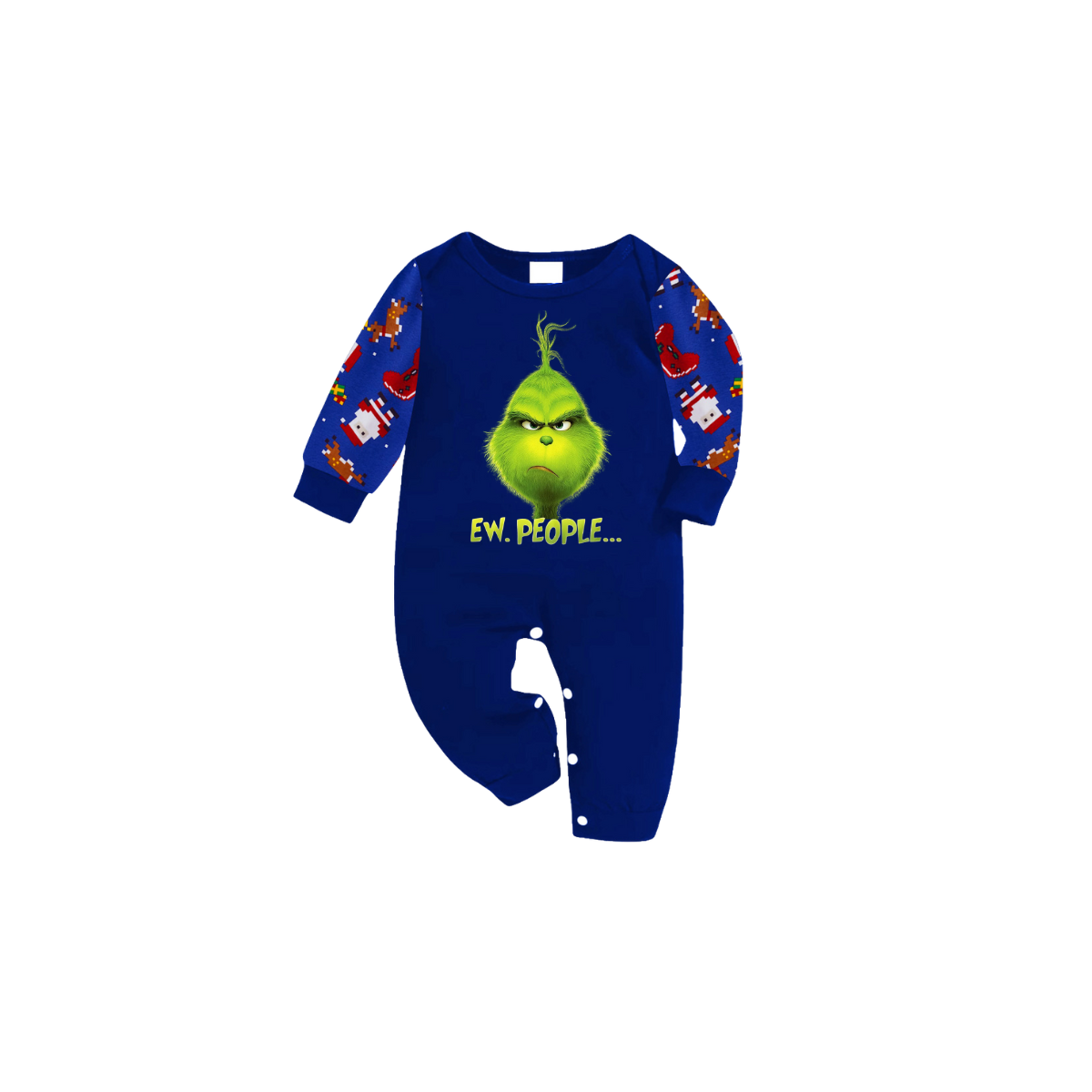 Grinch Ew, People.... Family Christmas Pajamas Blue Santa Print