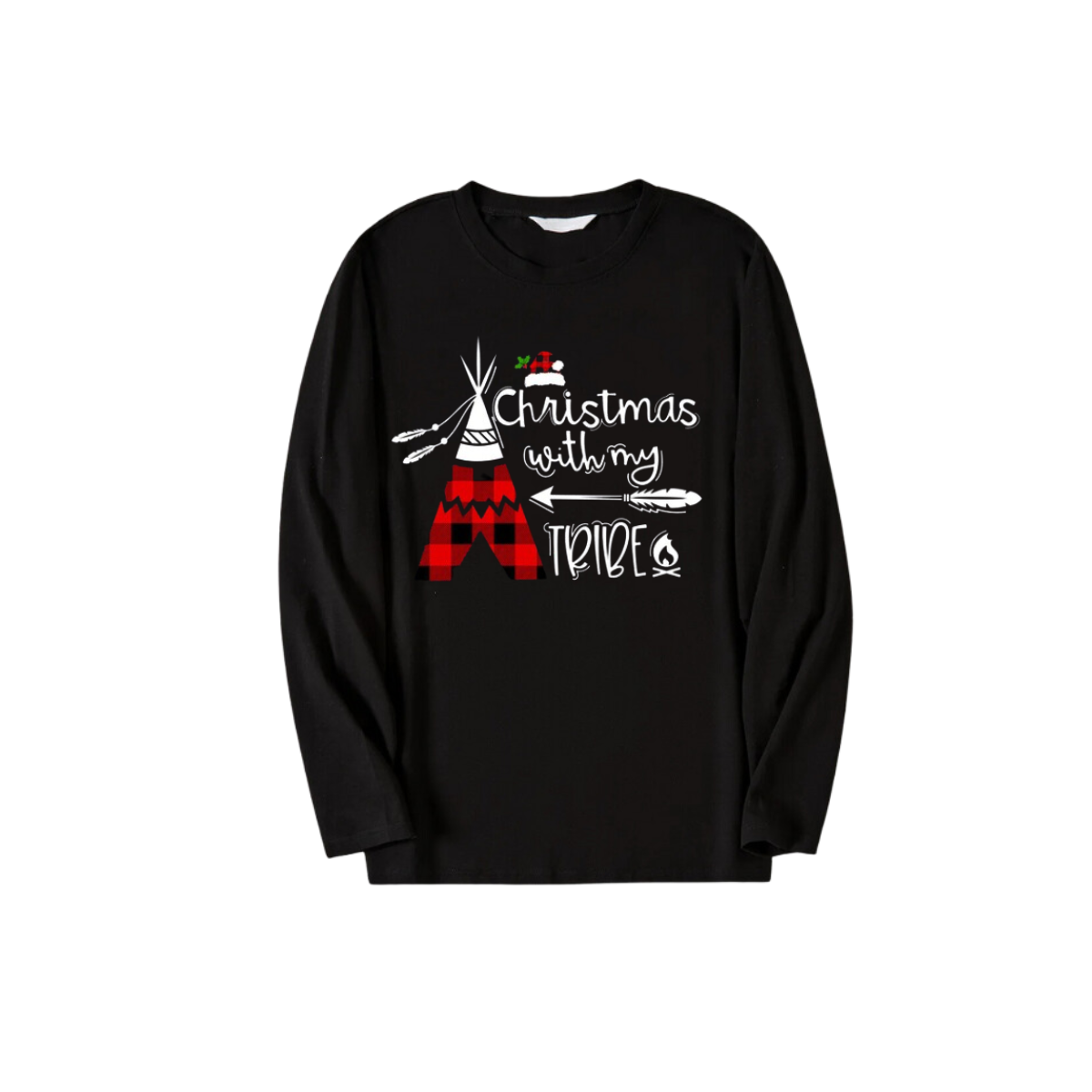 "Christmas With My Tribe" Pattern Ⅱ - Black Long Sleeve Top