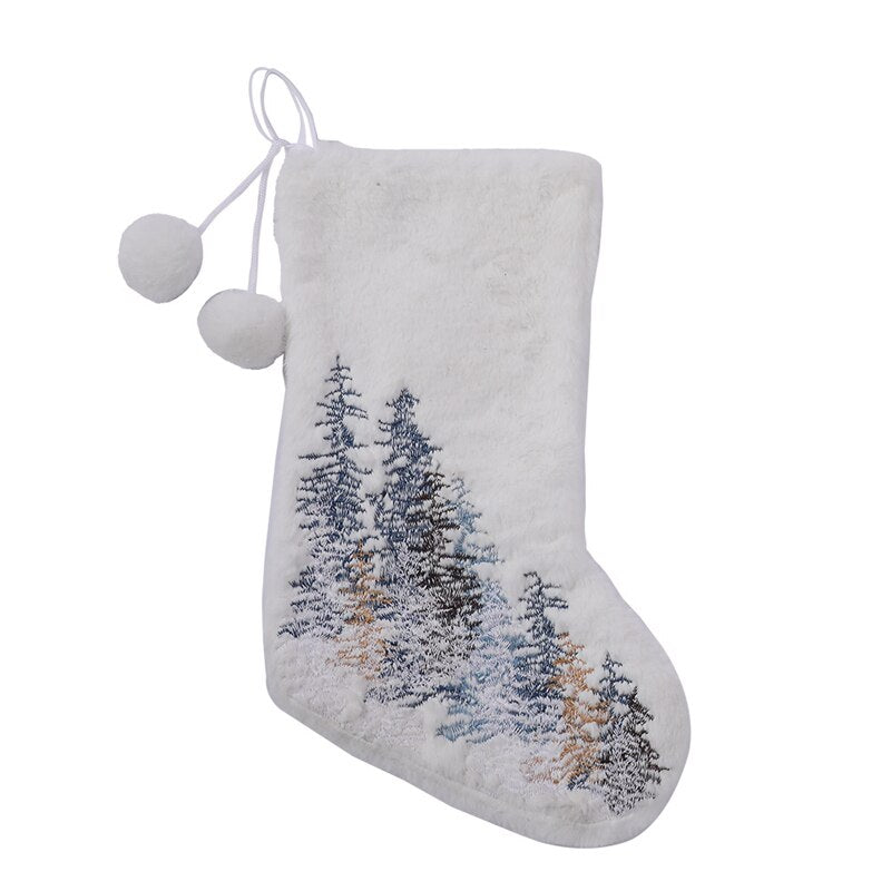 Christmas White Plush Candy Snowflakes Pearl Stockings Gift Bags