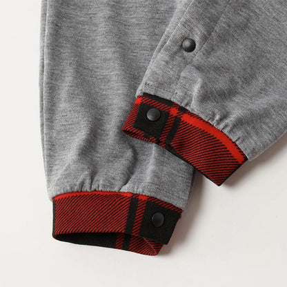 "2024 Family Christmas" Letter Print Black & Red Plaid Family Matching Grey Pajamas With Dog bandana