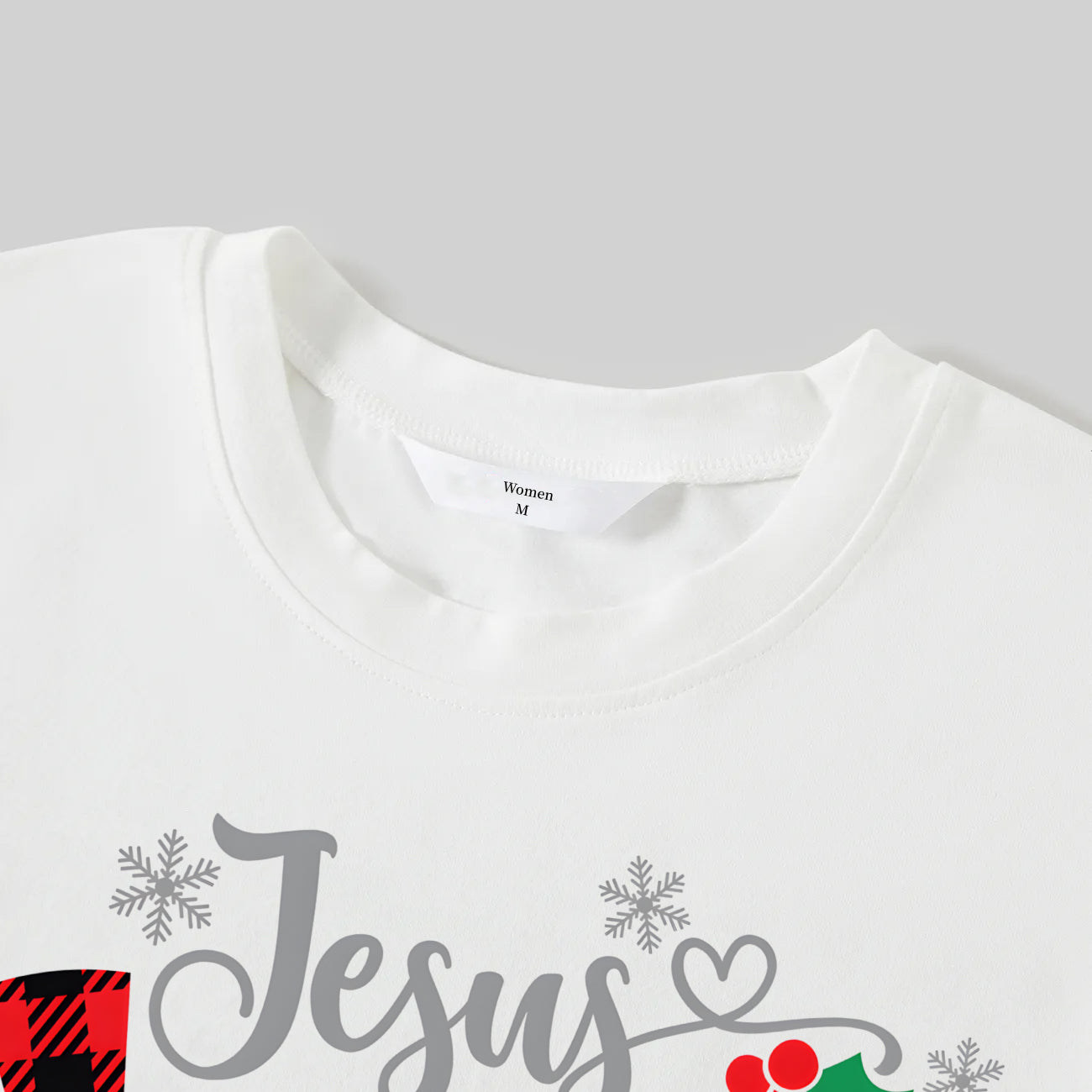 Christmas "Jesus is the Reason of the Season" Letter Print Patterned White Long Sleeve with White&Red&Green Plaid Pants Family Matching Pajamas