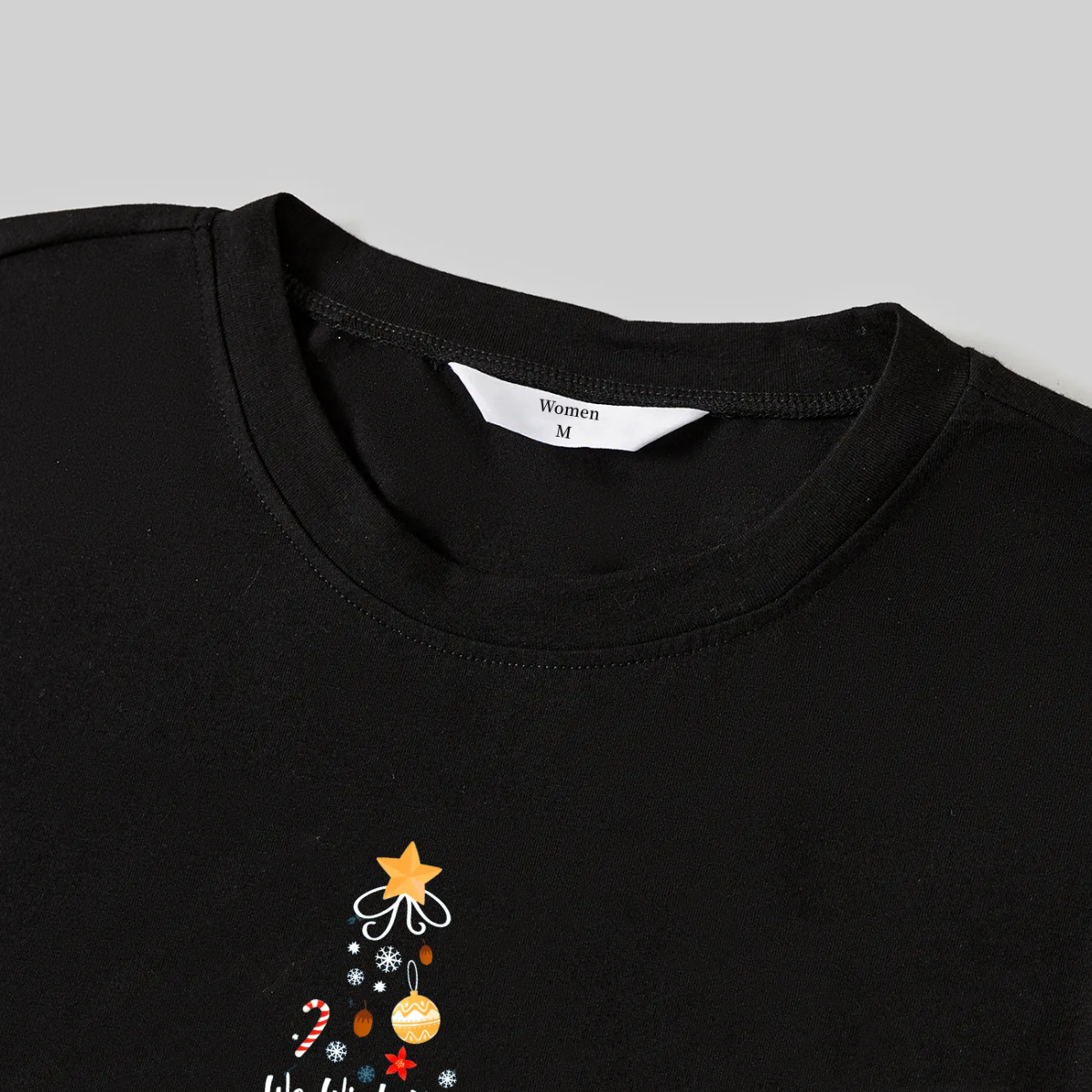 "We Wish You a Merry Christmas" Printed Pattern Black Long Sleeve Top with Red & Green Plaid Pants Family Matching Pajamas