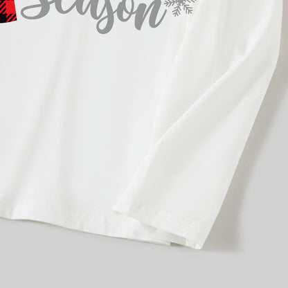 Christmas "Jesus is the Reason of the Season" Letter Print Patterned White Long Sleeve with White&Red&Green Plaid Pants Family Matching Pajamas