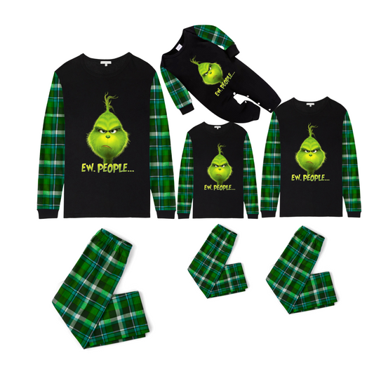 Grinch Ew, People....Family Christmas Pajamas  Green Plaid