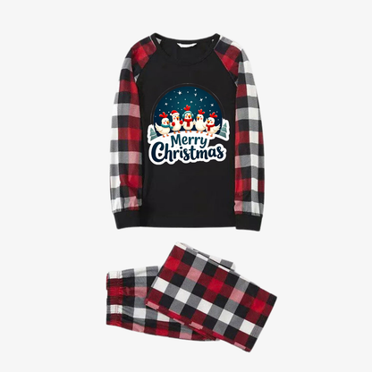 Red and Gray Plaid Christmas Pajamas Set With Happy Chickens and "Merry Christmas" Text Print