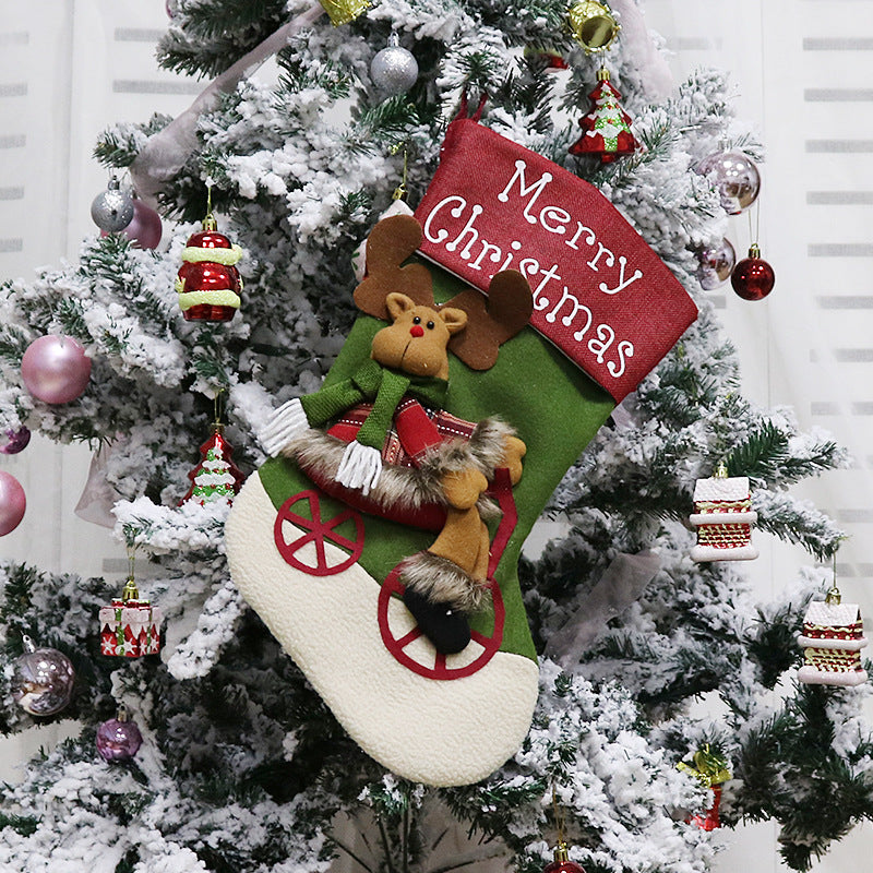 Christmas Ornaments Candy Stocking Bags Santa/Snowman/Reindeer with Bicycle Christmas Socks
