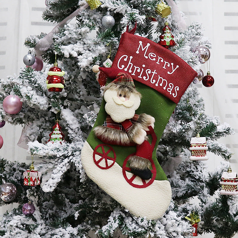 Christmas Ornaments Candy Stocking Bags Santa/Snowman/Reindeer with Bicycle Christmas Socks