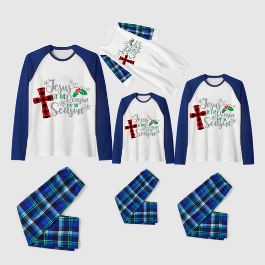 Jesus Reason Christmas Pajamas - Navy & Green Plaid