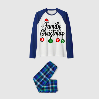 Christmas Family Matching Family Pajamas Set - White Top, Blue Pants, Blue Plaid