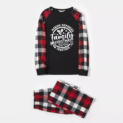Christmas Make Memories Together 2025 Print Red & Black & Grey & White Plaid Family Matching Pajamas With Dog