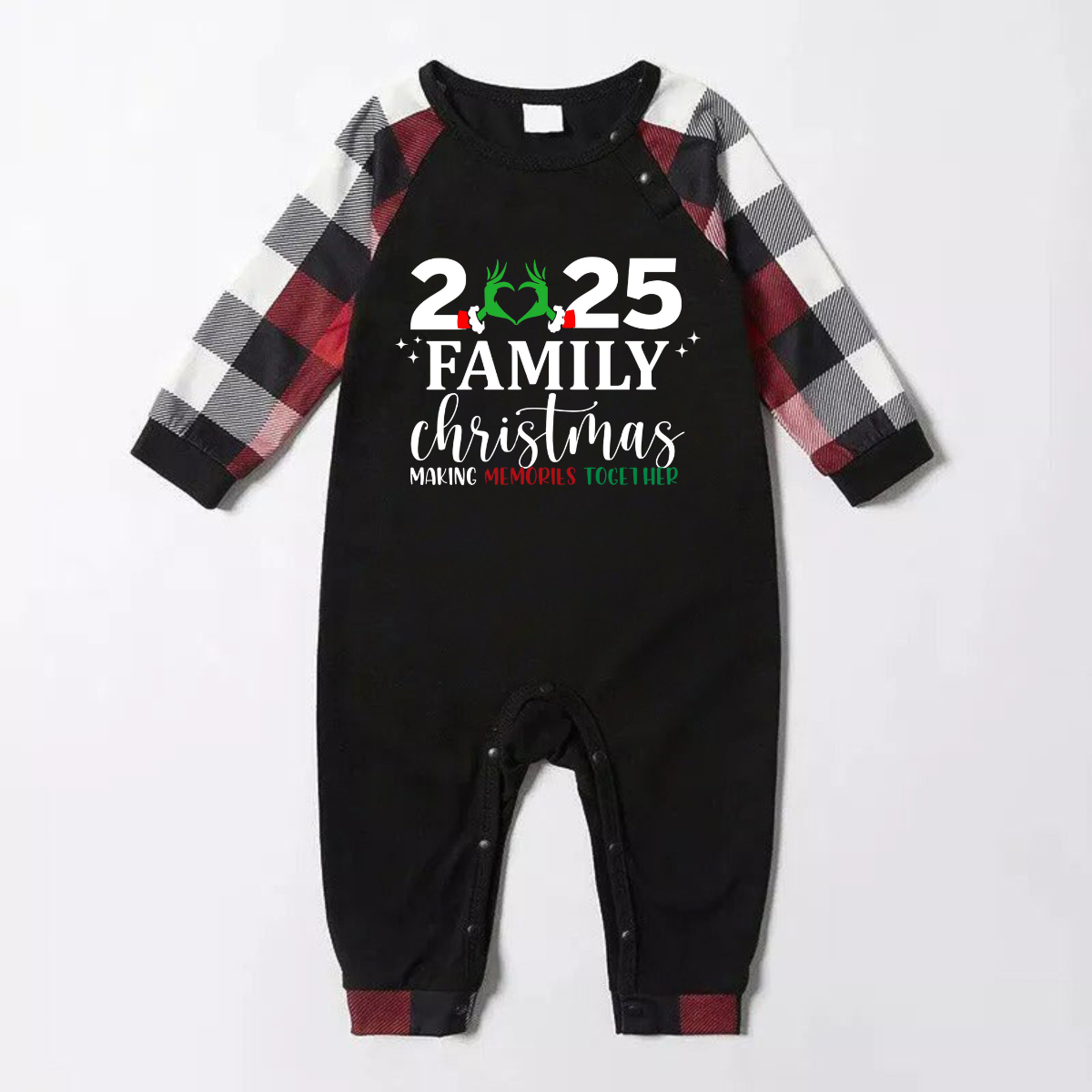 "2025 Family Christmas" Quirky Heart Letter Print Red & Black & Grey & White Plaid Family Matching Pajamas