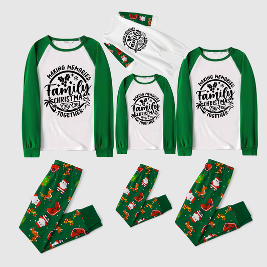 Making Memories Family Christmas Pajamas - White & Green Santa Print