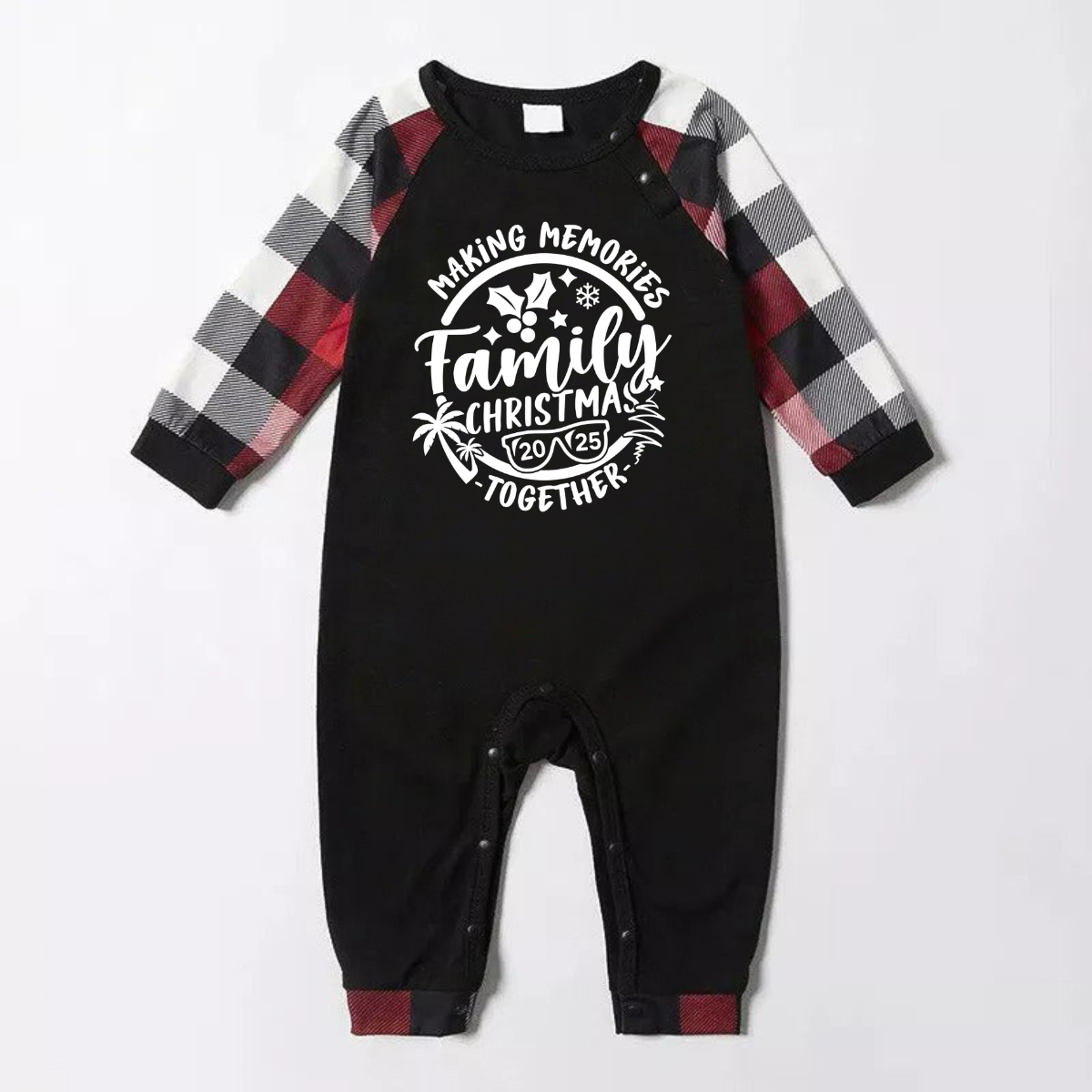 Christmas Make Memories Together 2025 Print Red & Black & Grey & White Plaid Family Matching Pajamas With Dog