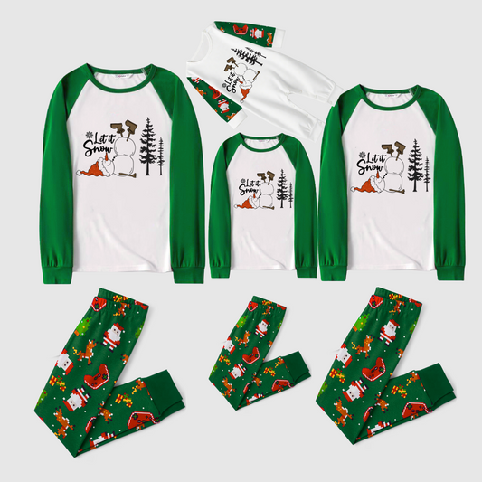 Let it Snow Family Pajamas - Green Santa Pattern