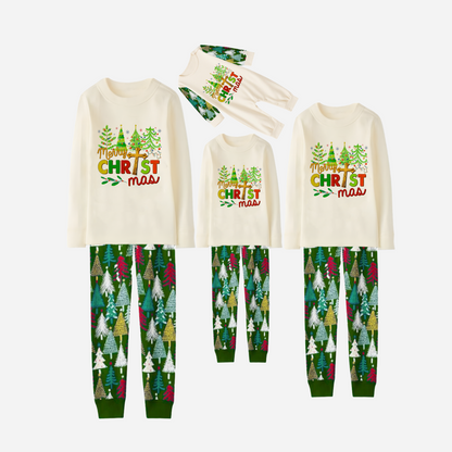 Merry Christmas Trees Family Christmas Pajamas Set - White Top with Christmas Tree Printed Pants