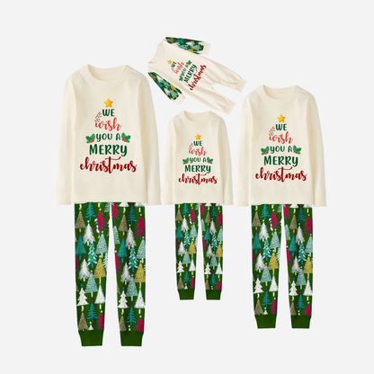 Family Christmas Pajamas Set  With "We Wish You a Merry Christmas" Text Print