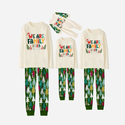 Family Christmas Pajamas Set With "We are Family" Colorful Text Print