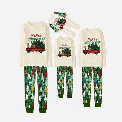 Family Christmas Pajamas Set With "Merry Christmas" and Christmas Tree Print