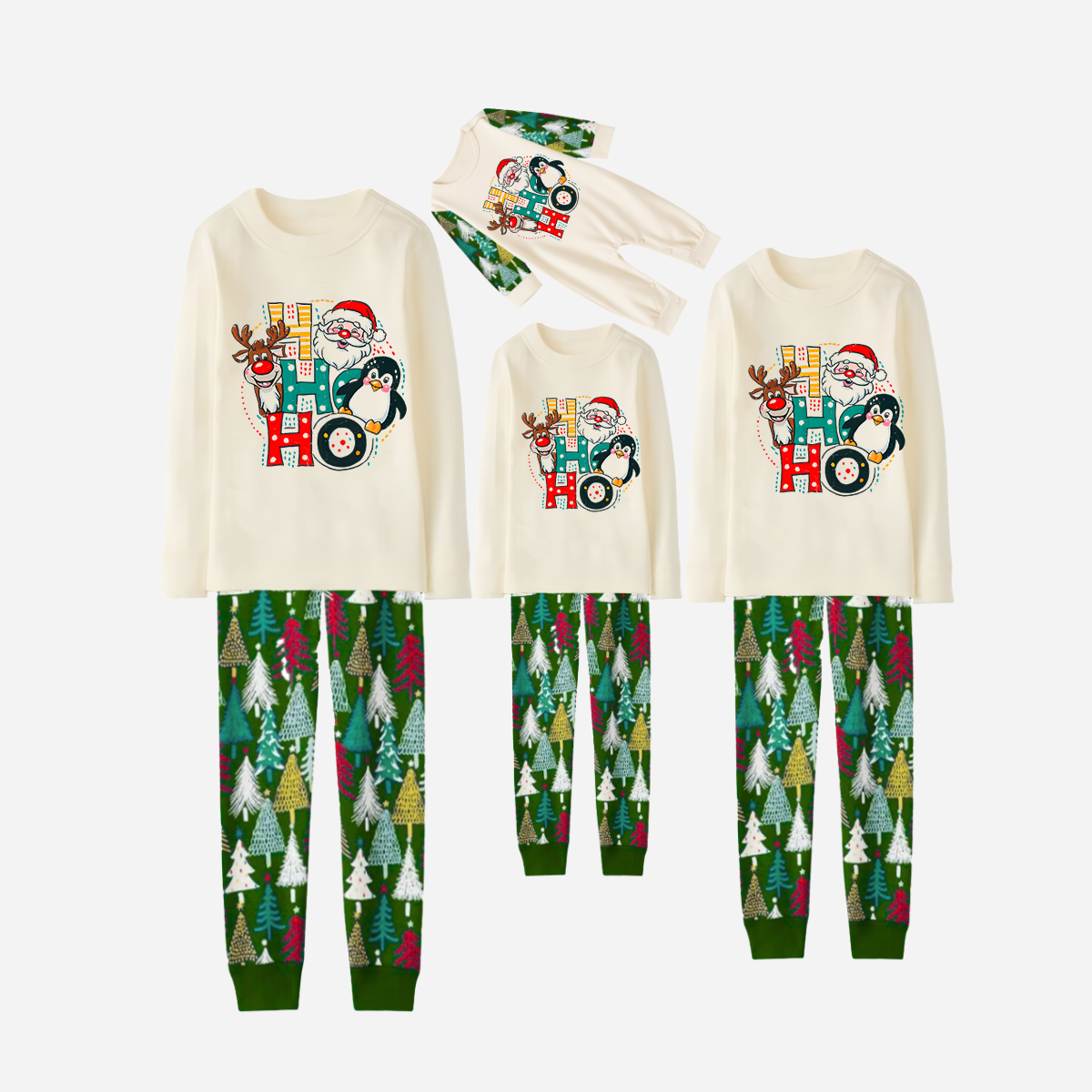 Family Christmas Pajamas Set With "HO HO HO" Pattern Print