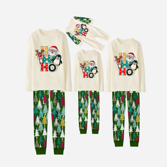 Family Christmas Pajamas Set With "HO HO HO" Pattern Print