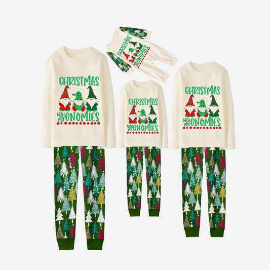 Family Christmas Pajamas Set With "Christmas With My Gnomies" Text Print
