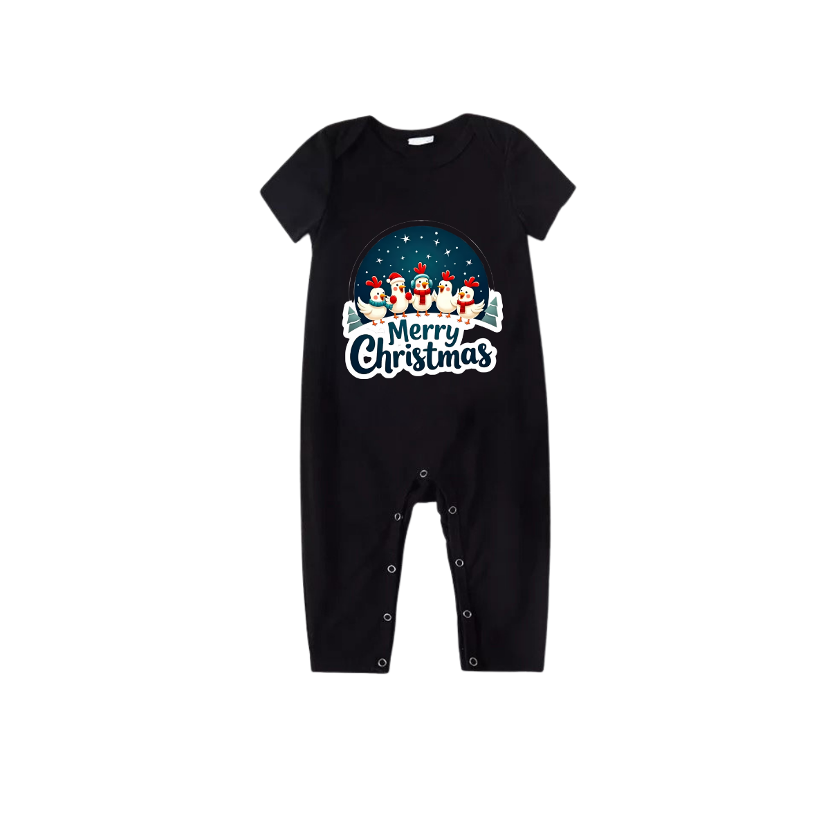 Red and Black Plaid Short Sleeve Christmas Pajamas Set With Happy Chickens and "Merry Christmas" Text Print