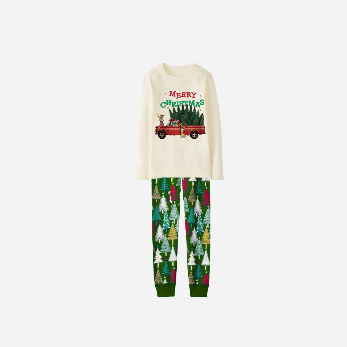 Family Christmas Pajamas Set With "Merry Christmas" and Christmas Tree Print