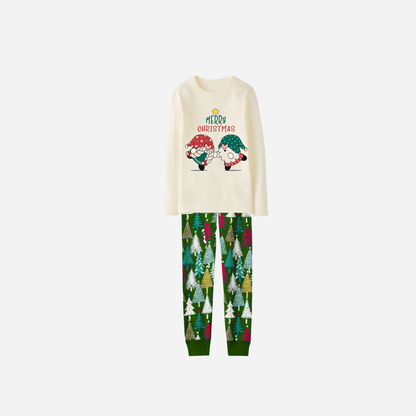 Family Christmas Pajamas Set With Gnome and Merry Christmas Text Print