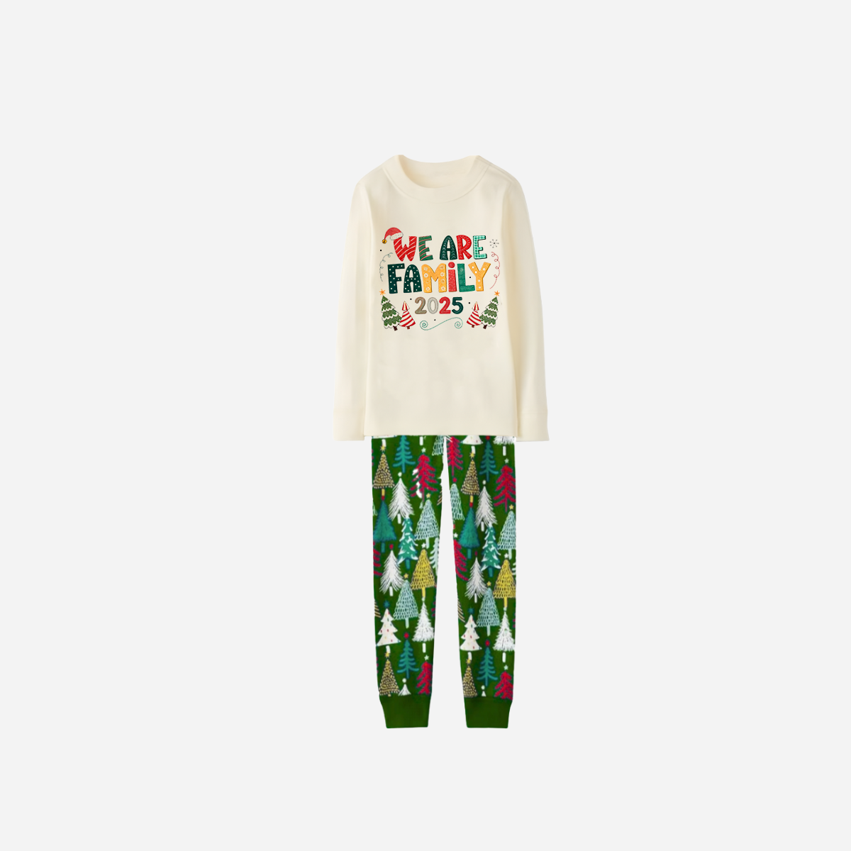 Family Christmas Pajamas Set With "We are Family" Colorful Text Print
