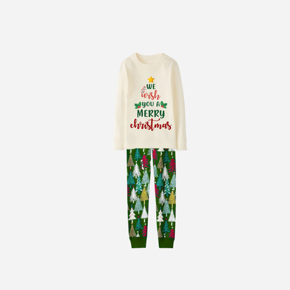 Family Christmas Pajamas Set  With "We Wish You a Merry Christmas" Text Print