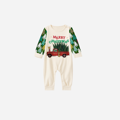 Family Christmas Pajamas Set With "Merry Christmas" and Christmas Tree Print