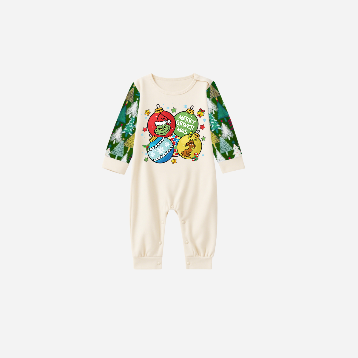 Family Christmas Pajamas Set With Ball Ornaments and Grinch Print