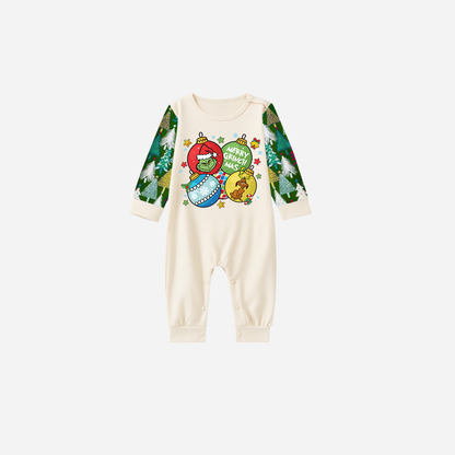 Family Christmas Pajamas Set With Ball Ornaments and Grinch Print