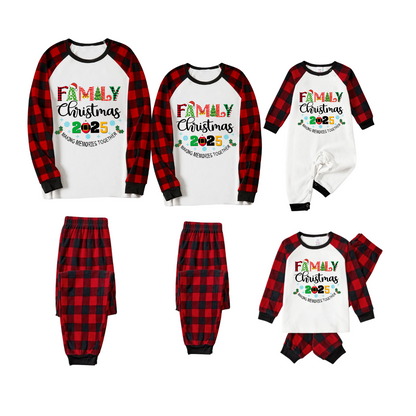 Christmas Gnomes Hanging with my Gnomies Family Pajamas Set - White Top, Red Plaid Pants, Red Plaid Sleeves, Gnome Print