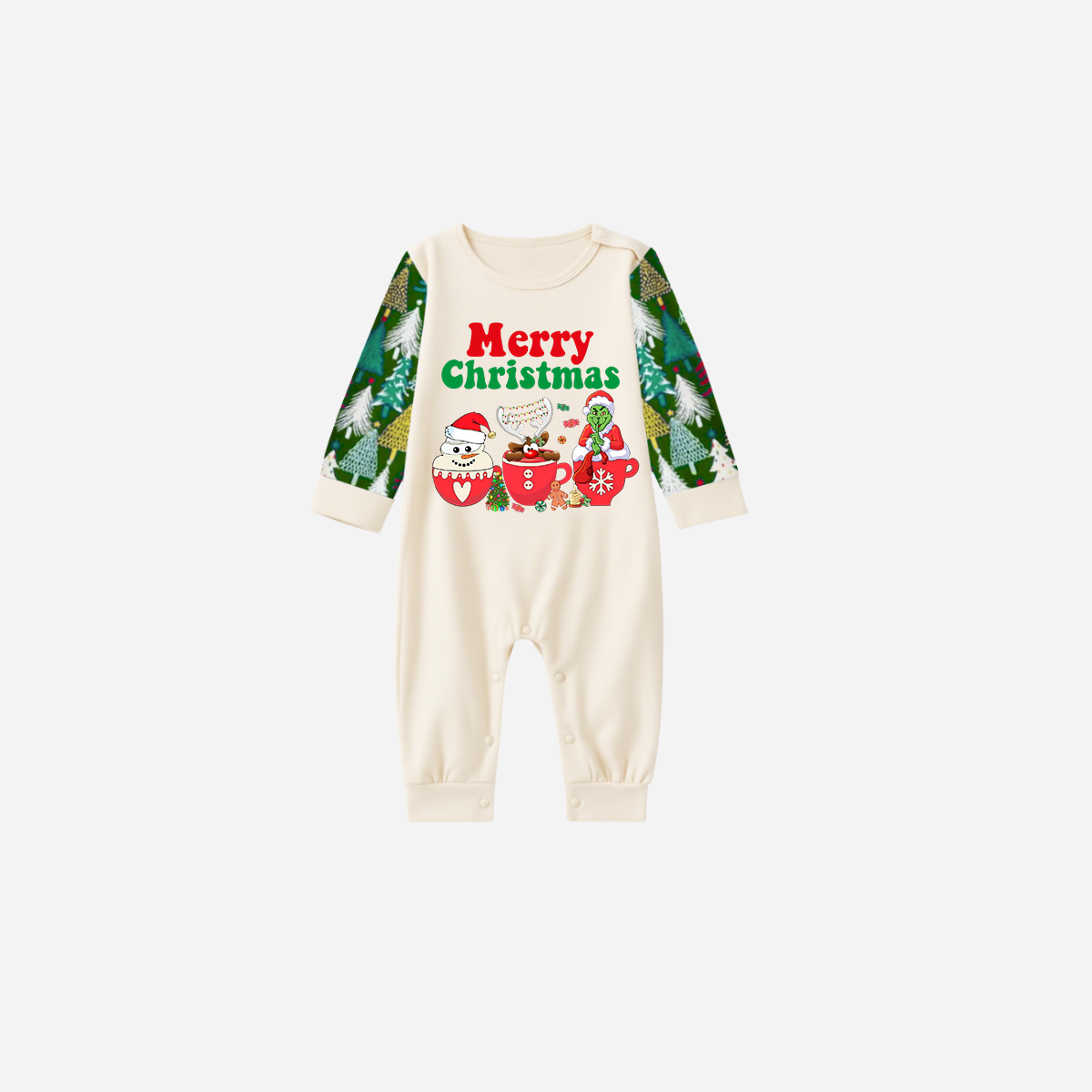 Family Christmas Pajamas Set With "Merry Christmas" and Cartoon Pattern Print