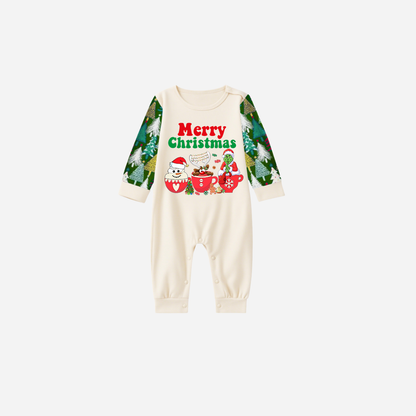 Family Christmas Pajamas Set With "Merry Christmas" and Cartoon Pattern Print