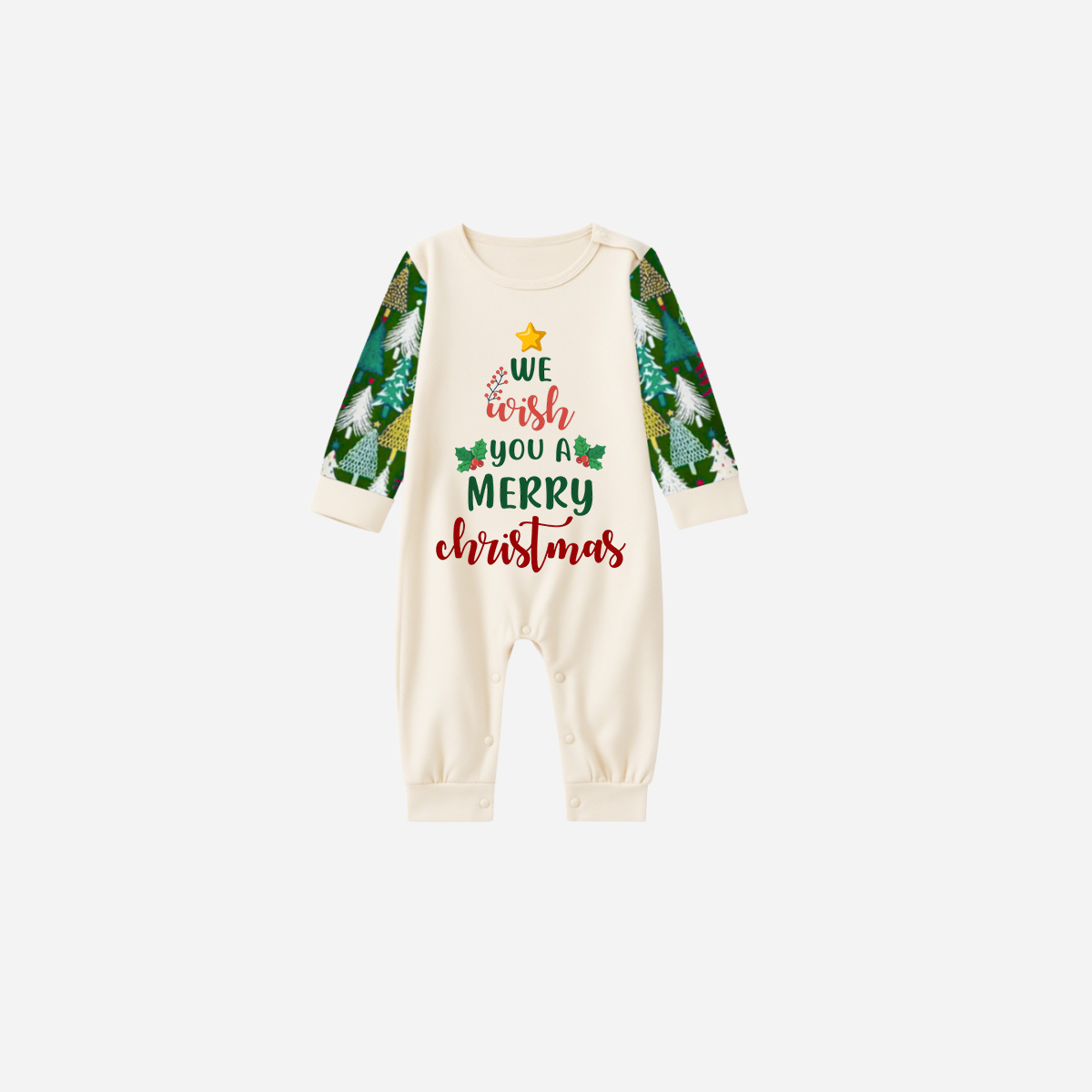 Family Christmas Pajamas Set  With "We Wish You a Merry Christmas" Text Print