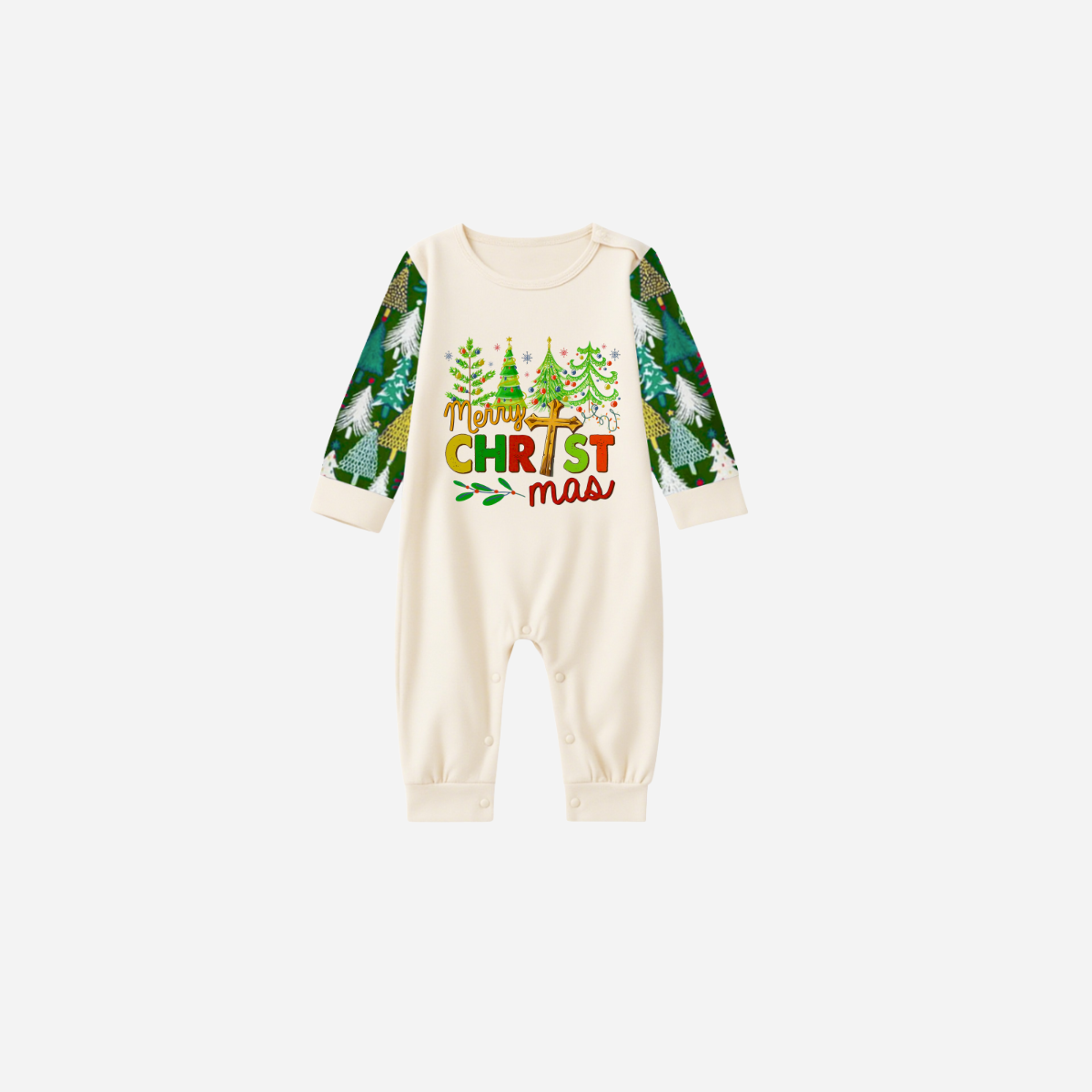 Merry Christmas Trees Family Christmas Pajamas Set - White Top with Christmas Tree Printed Pants