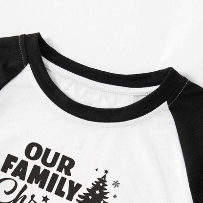 Christmas Tree & "2024 Making Memories Together" Patterned Black Sleeve Contrast Tops and and Black and Green Plaid Pants Family Matching Pajamas Sets With Dog Bandana