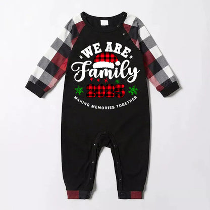 "We are Family2025" Santa Hat Monogram Print Letter Red & Black & Grey & White Plaid Family Matching Pajamas