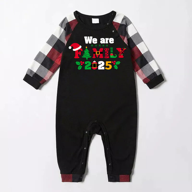 Christmas We are Family 2025 Letter Print Red & Black & Grey & White Plaid Family Matching Pajamas With Dog