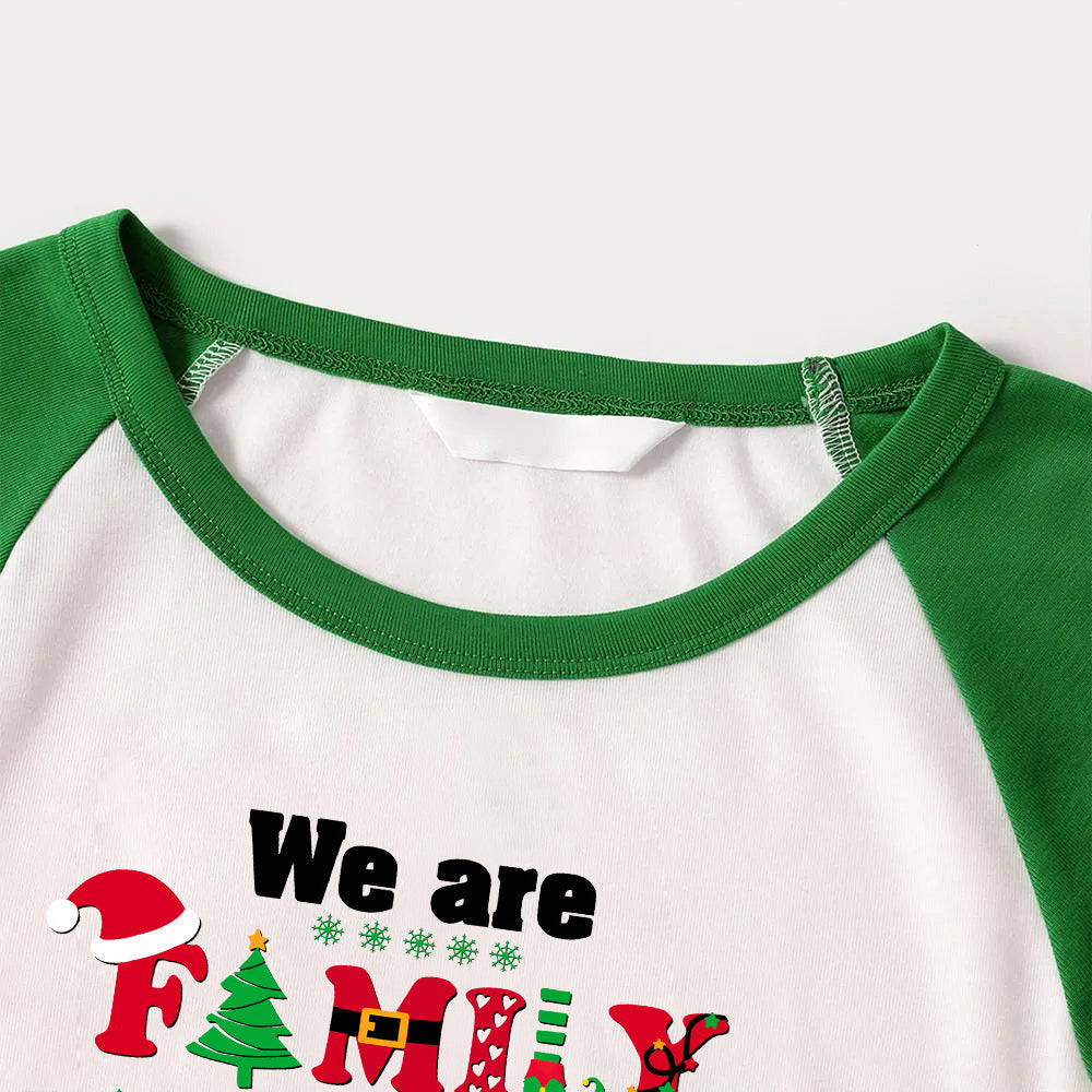 Christmas We are Family 2025 Letter Print Green Rotator Cuff Top With Green & Black Plaid Family Matching Pajamas