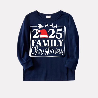 "2025 Family Christmas and Elk" Prints Blue Long Sleeves Top with Red and Blue Plaid Pants Christmas Matching Pajamas