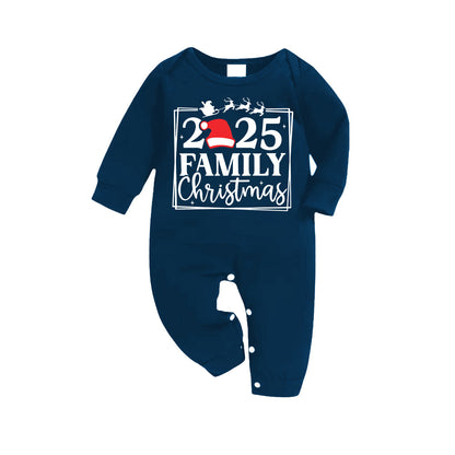 "2025 FAMILY CHRISTMAS" Text and Sleigh Pattern - Blue Long Sleeve Top With Blue Plaid Family Matching Pajamas