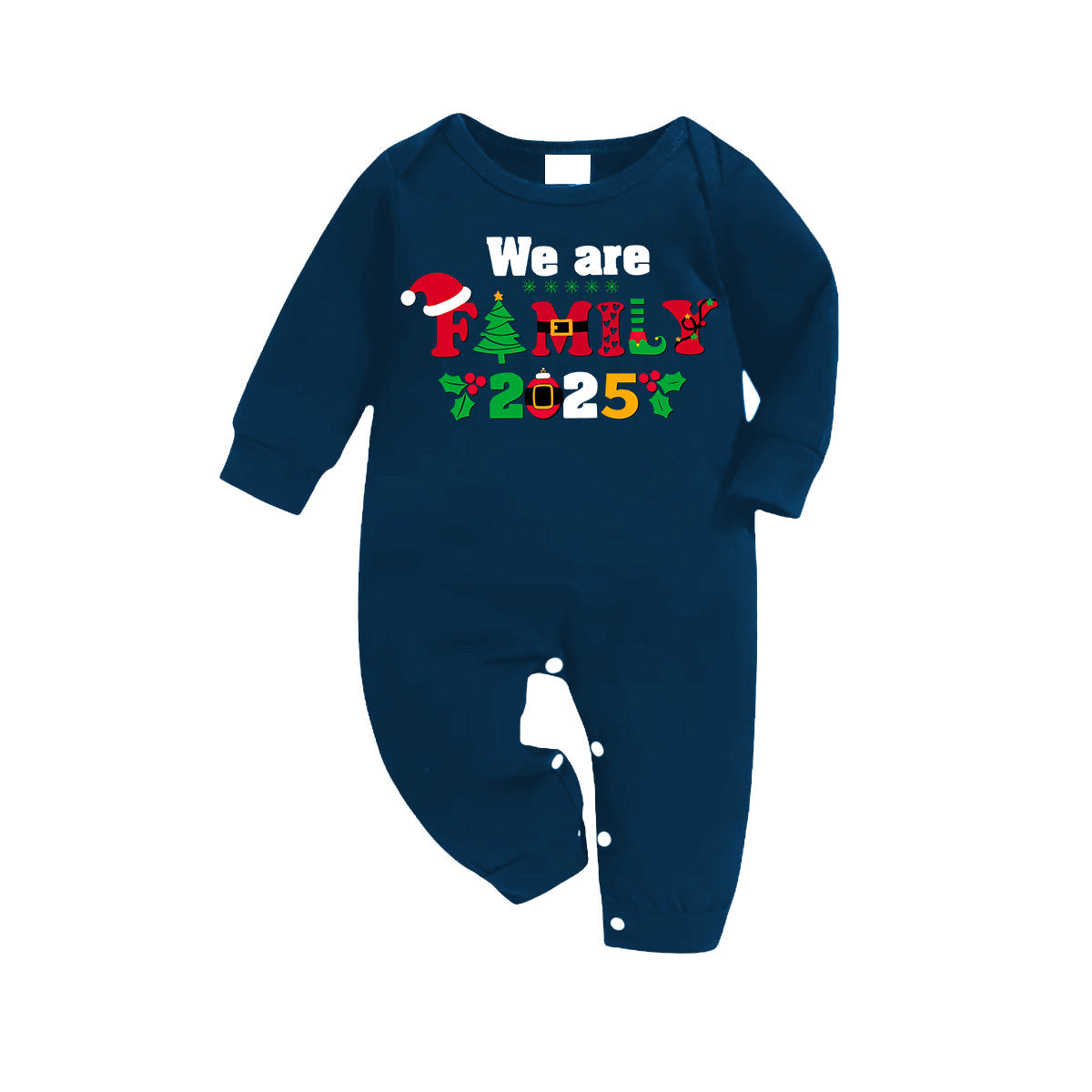 Christmas We are Family 2025 Letter Print Blue Long Sleeve Top With Blue Plaid Family Matching Pajamas