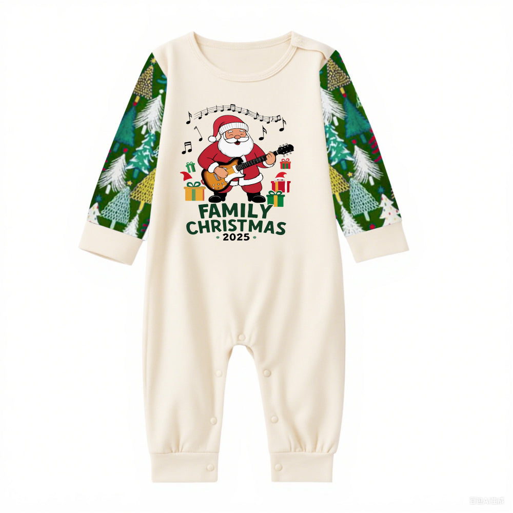 Family Christmas Pajamas Set With "Merry Christmas 2025" and Santa Claus Print