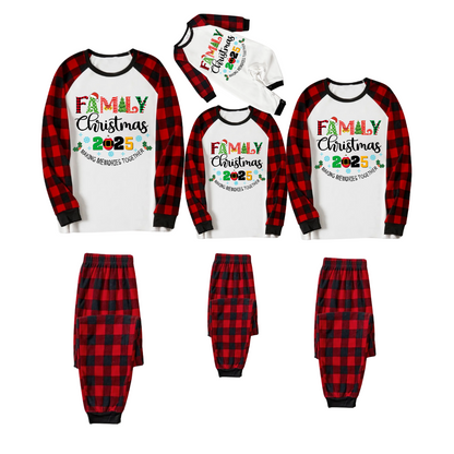 Christmas Gnomes Hanging with my Gnomies Family Pajamas Set - White Top, Red Plaid Pants, Red Plaid Sleeves, Gnome Print