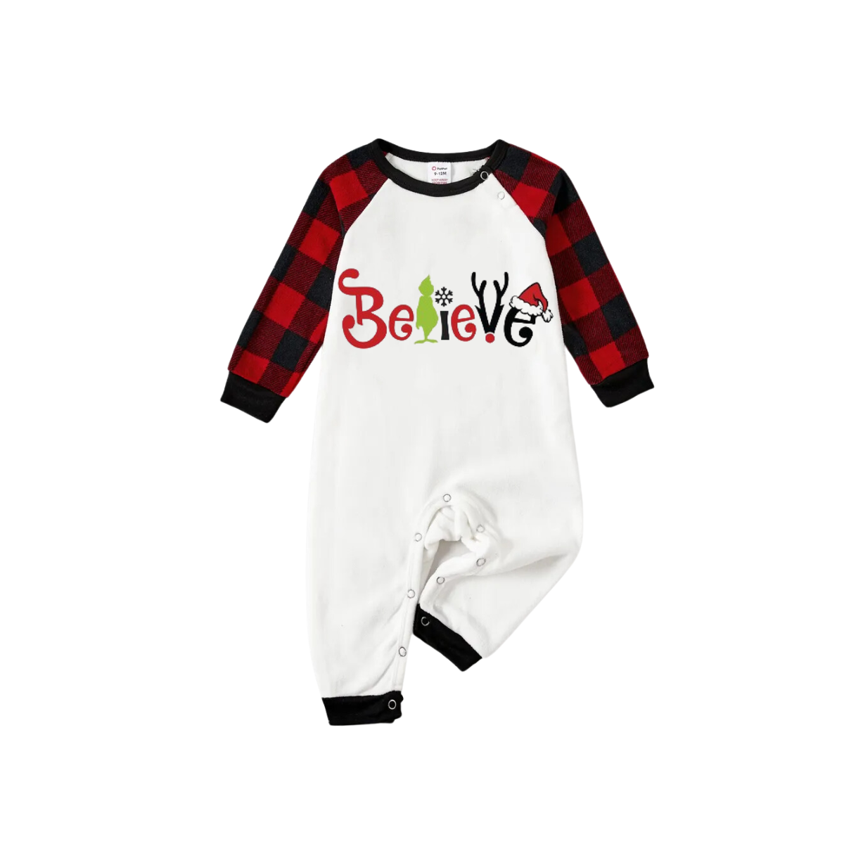 Christmas 2025 "Believe" Letter White Long Sleeve Top and Red & Black Plaid Pants Family Matching Pajamas